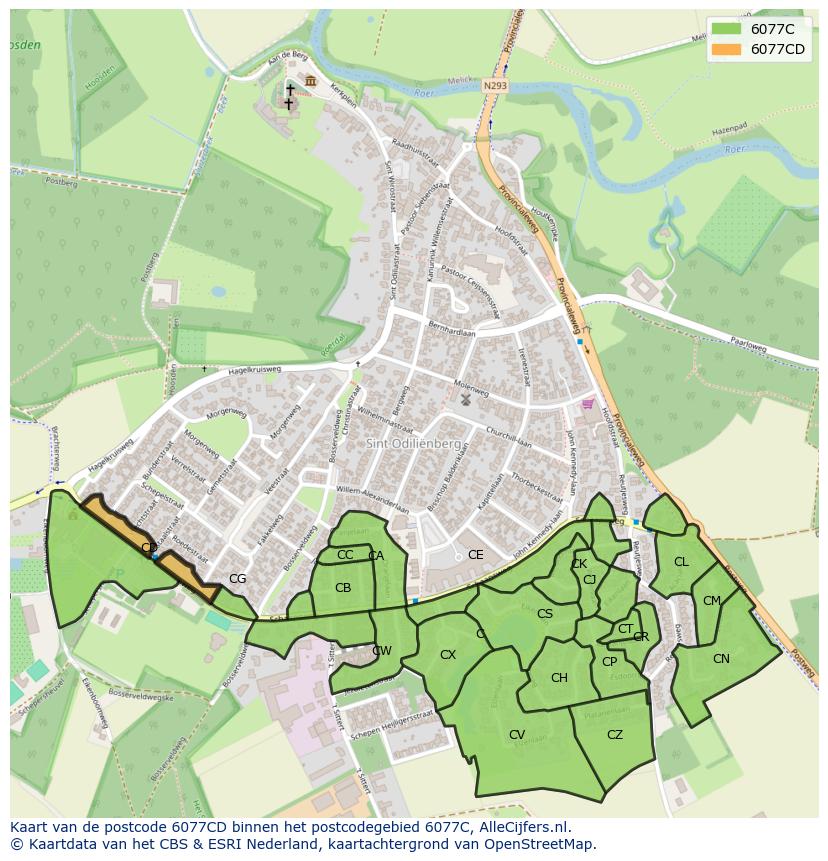 Afbeelding van het postcodegebied 6077 CD op de kaart.