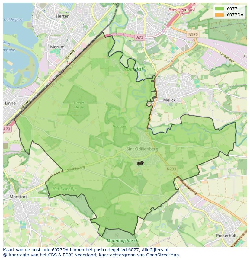 Afbeelding van het postcodegebied 6077 DA op de kaart.