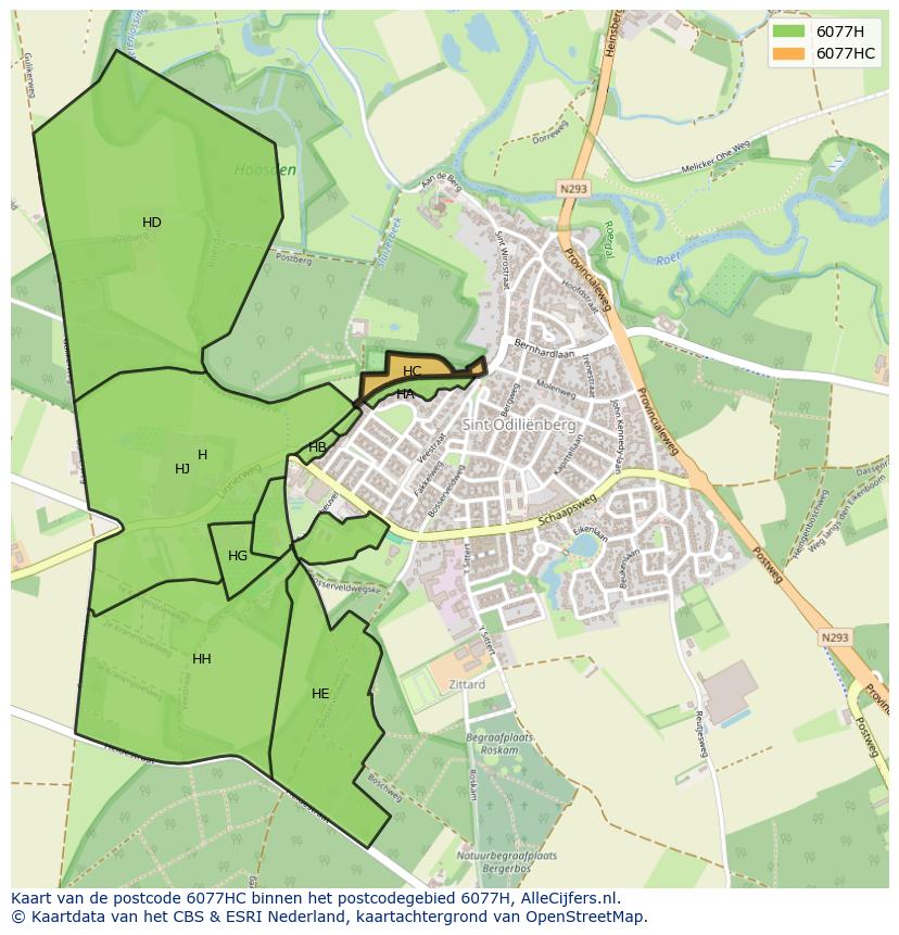 Afbeelding van het postcodegebied 6077 HC op de kaart.