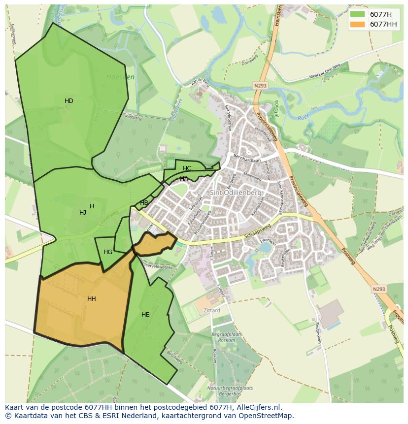 Afbeelding van het postcodegebied 6077 HH op de kaart.