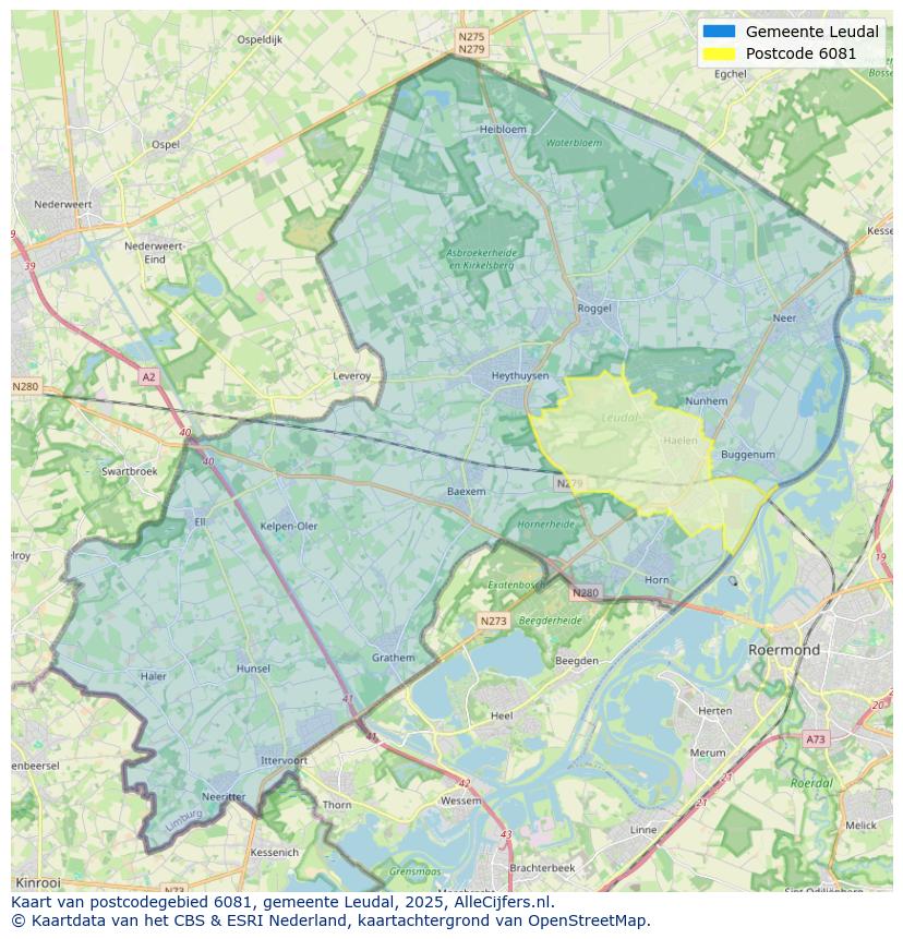 Afbeelding van het postcodegebied 6081 op de kaart.