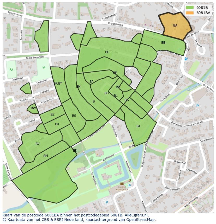 Afbeelding van het postcodegebied 6081 BA op de kaart.