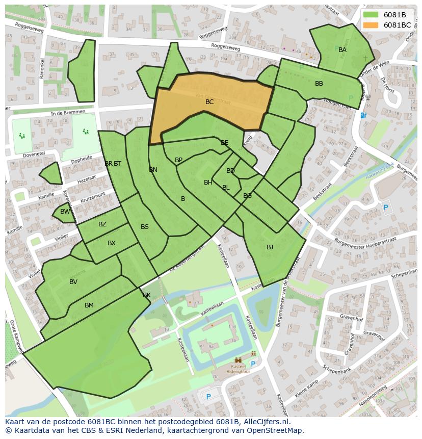 Afbeelding van het postcodegebied 6081 BC op de kaart.