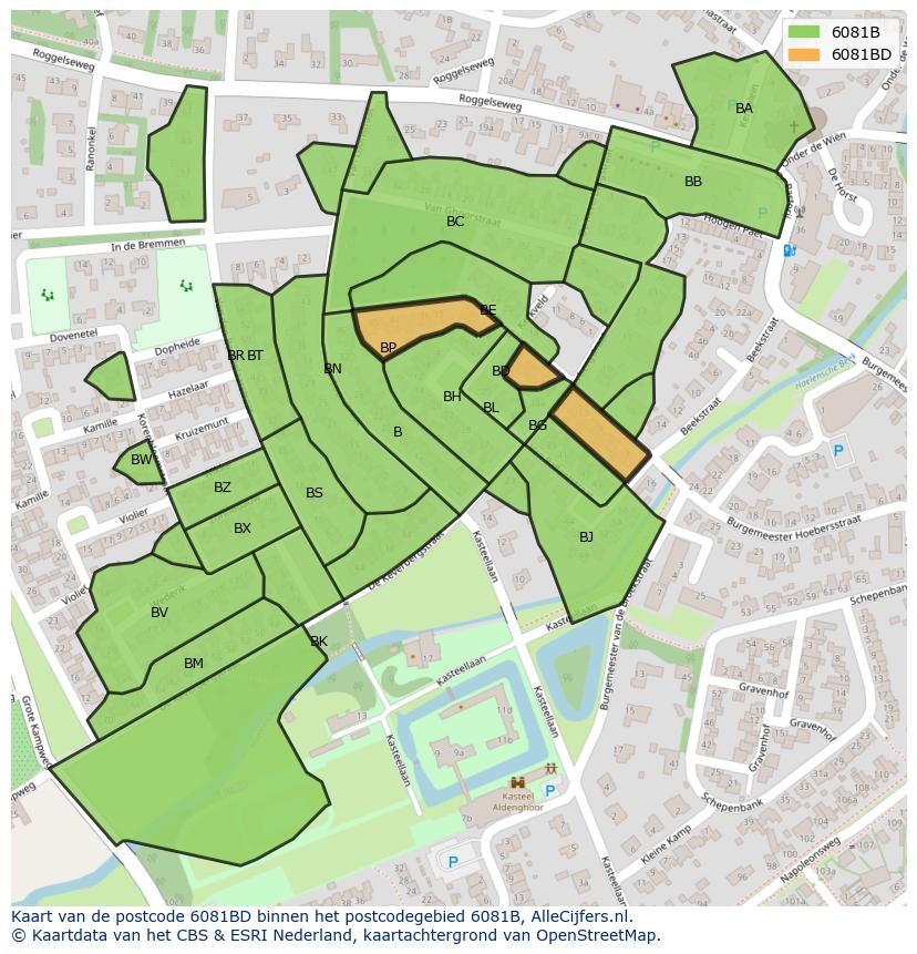 Afbeelding van het postcodegebied 6081 BD op de kaart.