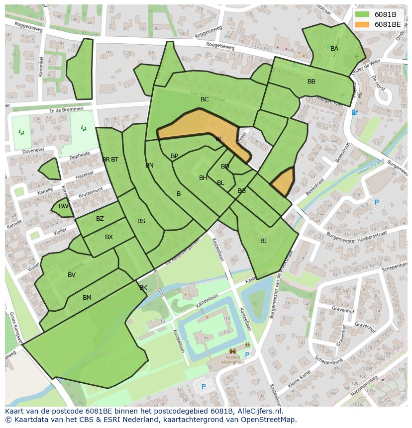 Afbeelding van het postcodegebied 6081 BE op de kaart.
