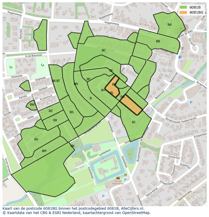 Afbeelding van het postcodegebied 6081 BG op de kaart.