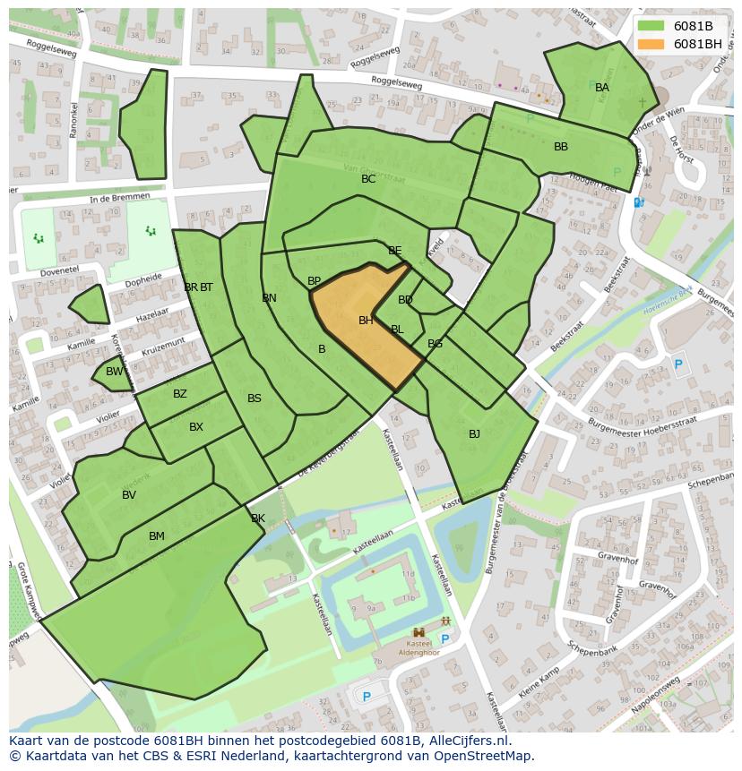 Afbeelding van het postcodegebied 6081 BH op de kaart.