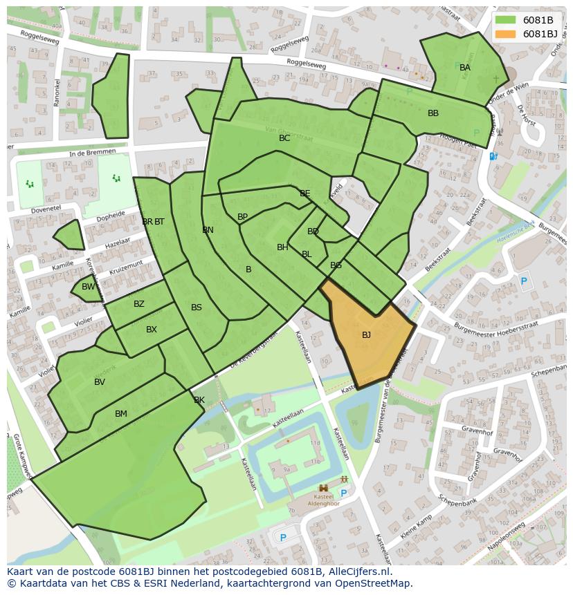 Afbeelding van het postcodegebied 6081 BJ op de kaart.