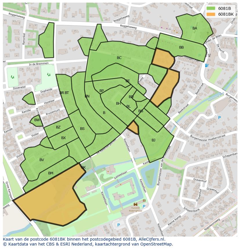 Afbeelding van het postcodegebied 6081 BK op de kaart.