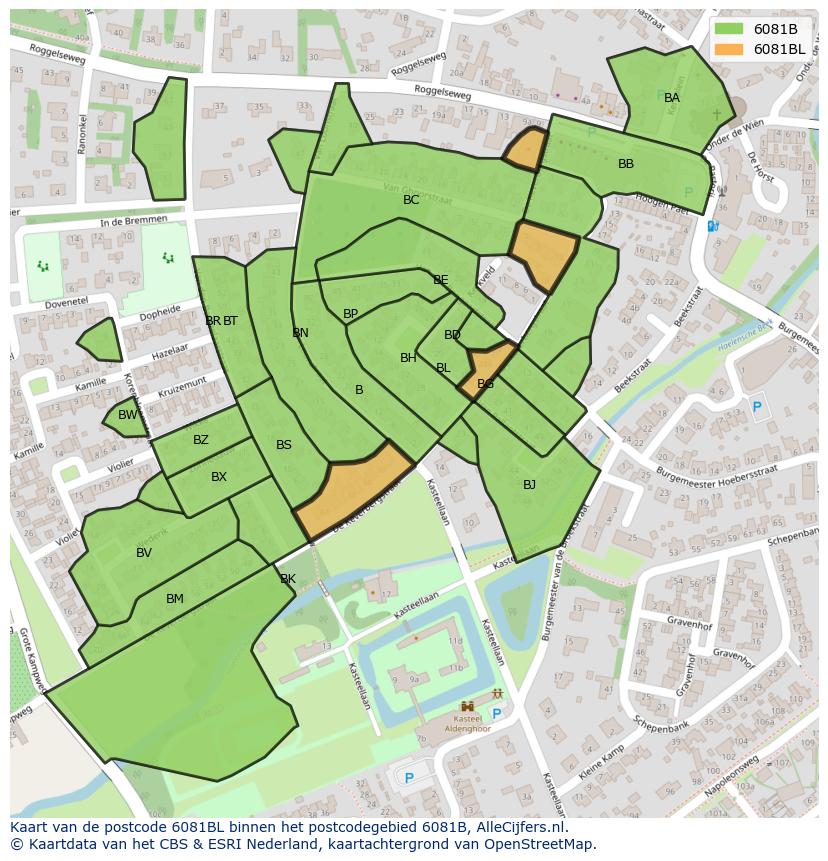 Afbeelding van het postcodegebied 6081 BL op de kaart.