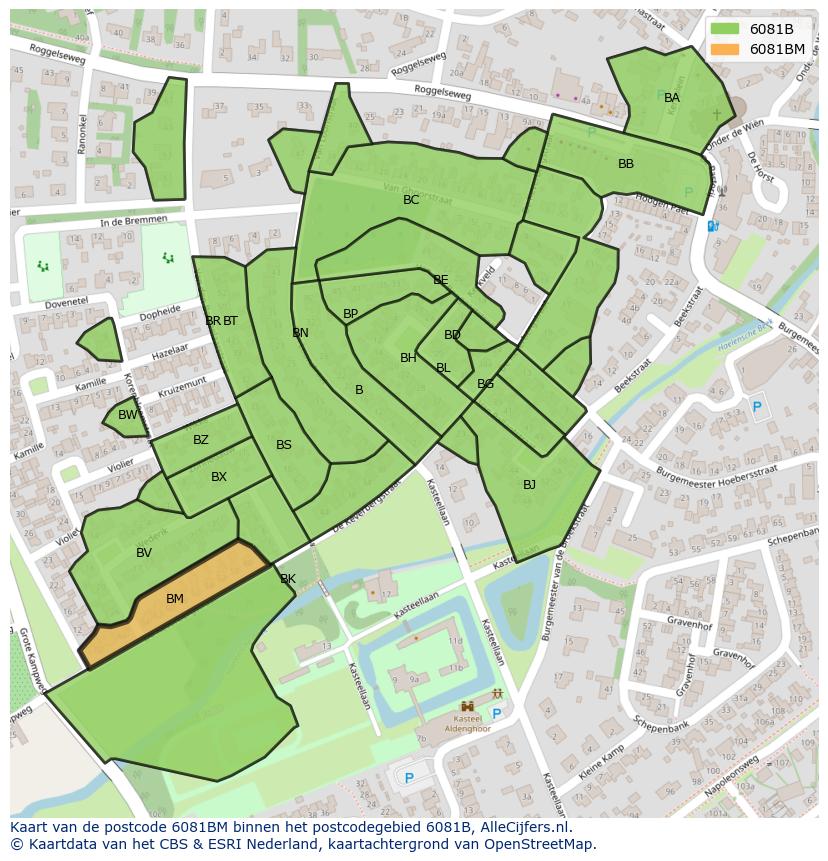 Afbeelding van het postcodegebied 6081 BM op de kaart.