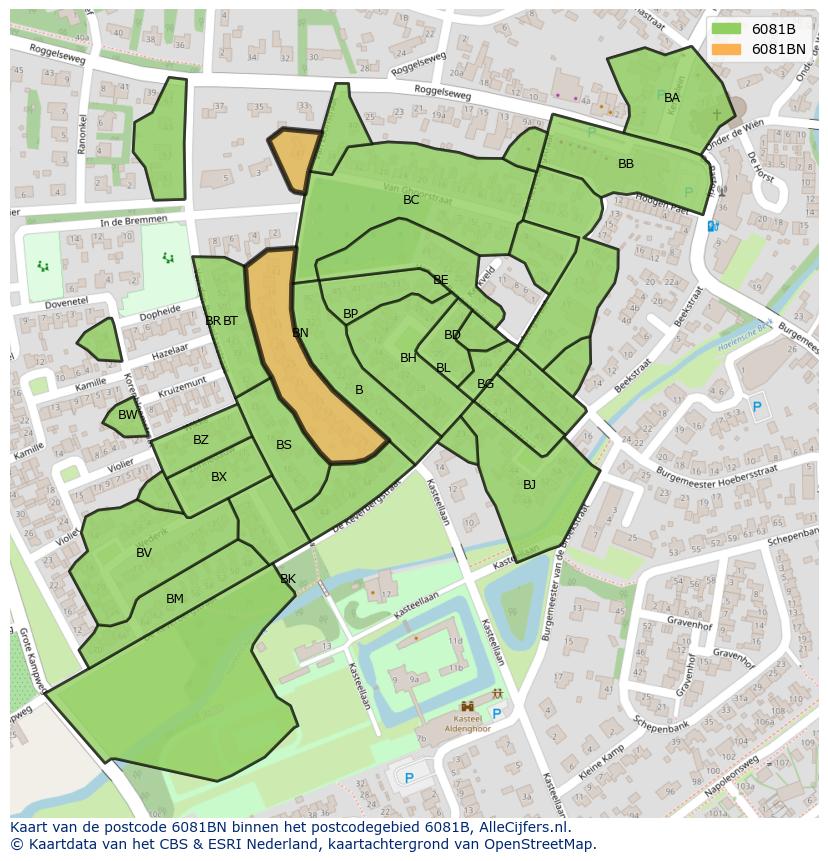Afbeelding van het postcodegebied 6081 BN op de kaart.