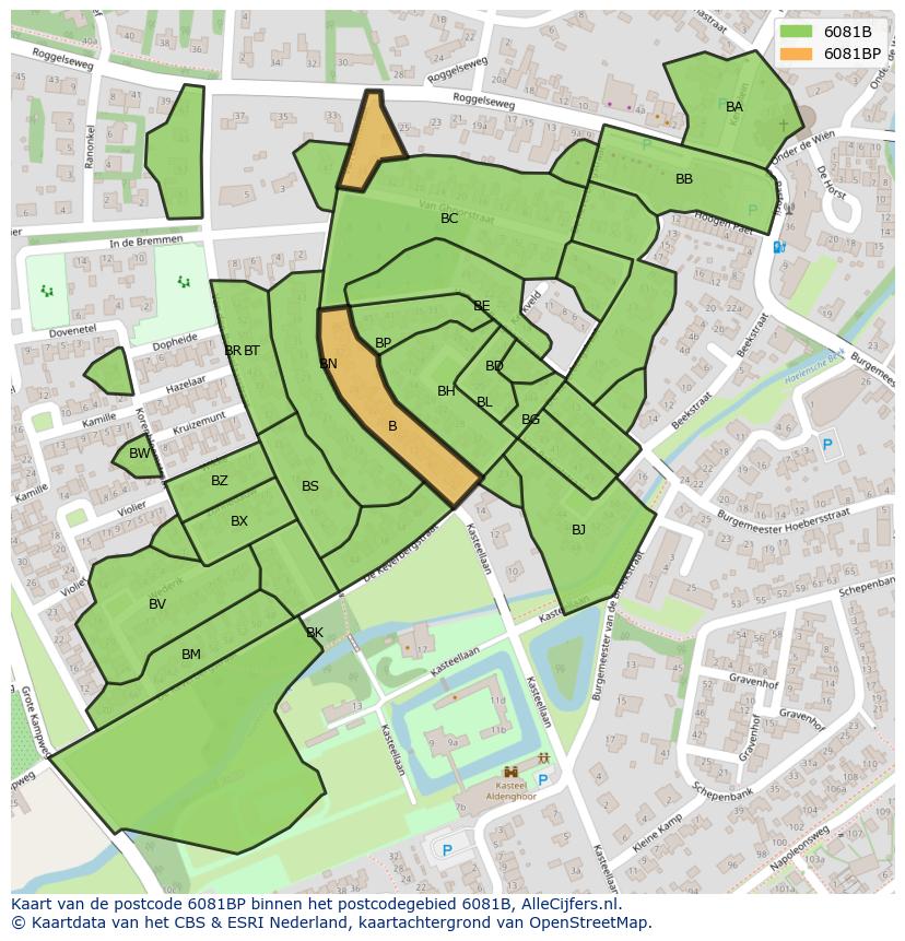 Afbeelding van het postcodegebied 6081 BP op de kaart.