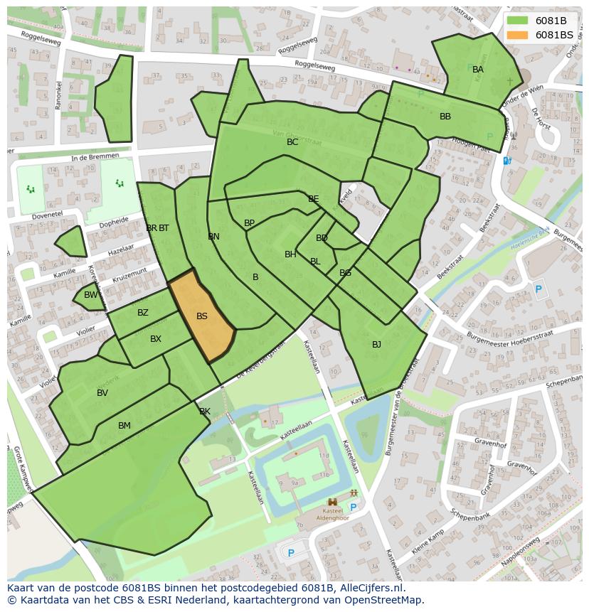 Afbeelding van het postcodegebied 6081 BS op de kaart.