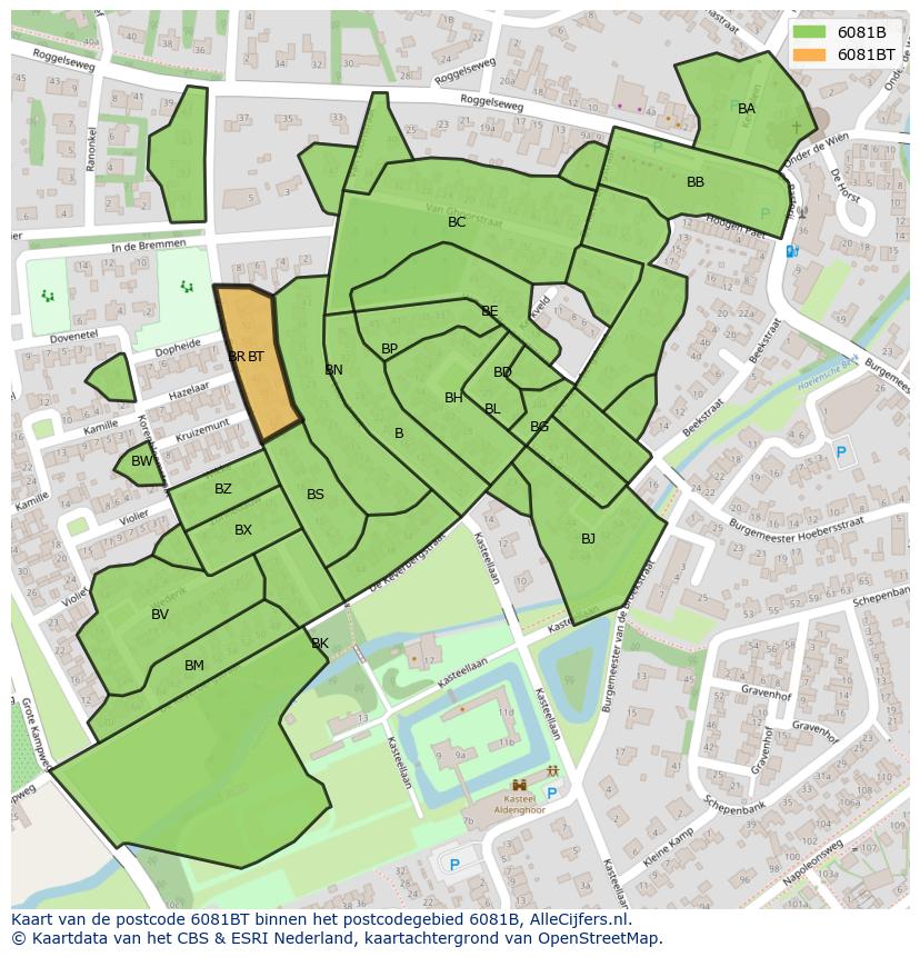 Afbeelding van het postcodegebied 6081 BT op de kaart.