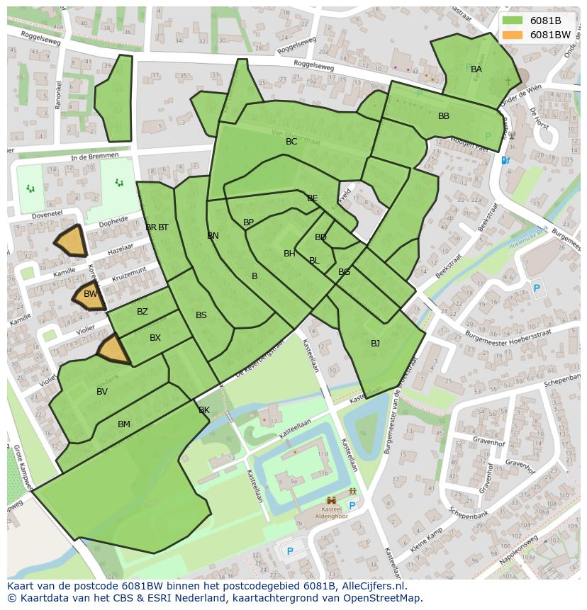 Afbeelding van het postcodegebied 6081 BW op de kaart.