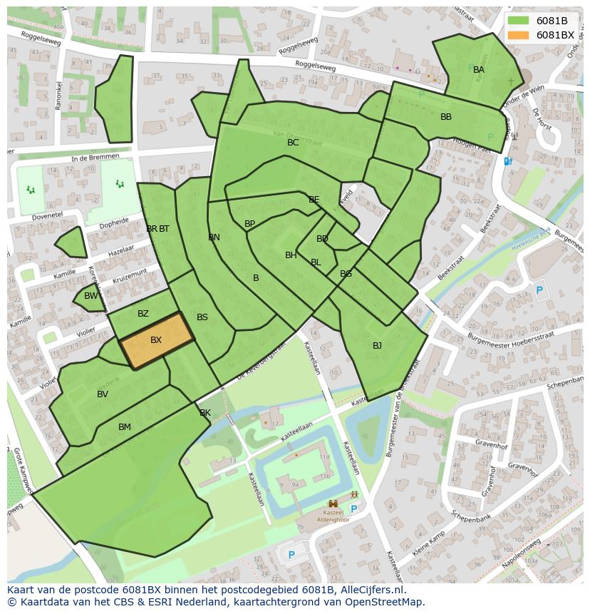 Afbeelding van het postcodegebied 6081 BX op de kaart.