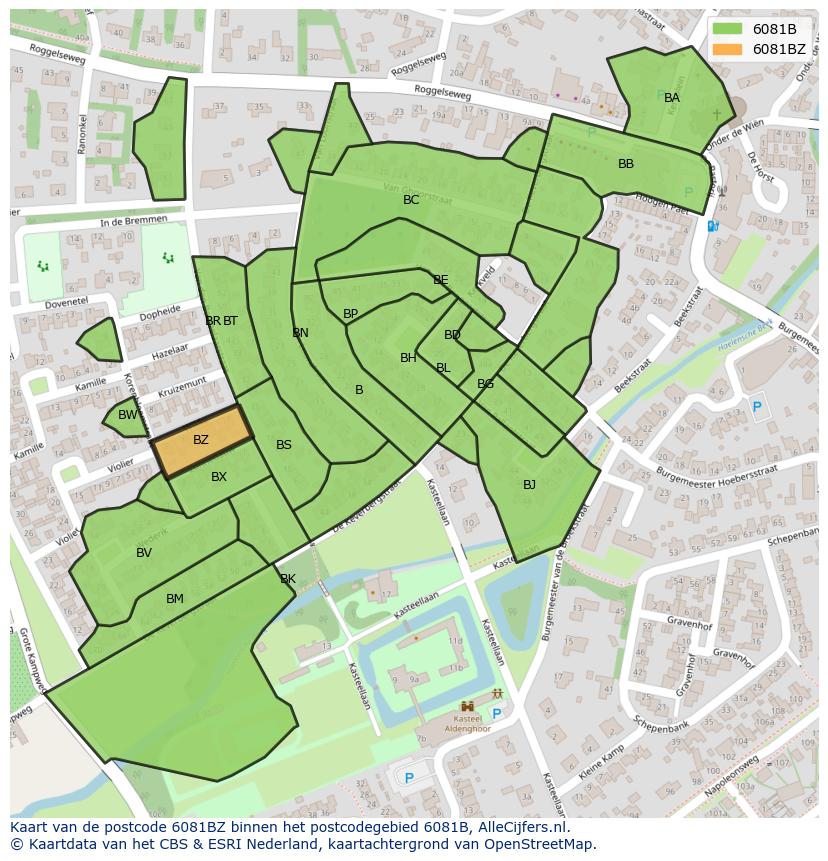 Afbeelding van het postcodegebied 6081 BZ op de kaart.