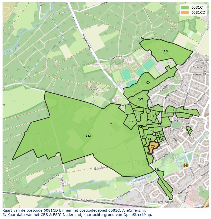 Afbeelding van het postcodegebied 6081 CD op de kaart.
