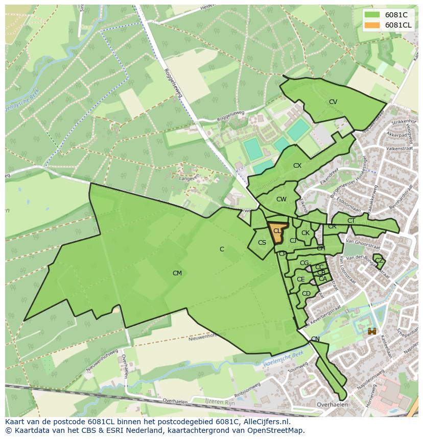 Afbeelding van het postcodegebied 6081 CL op de kaart.