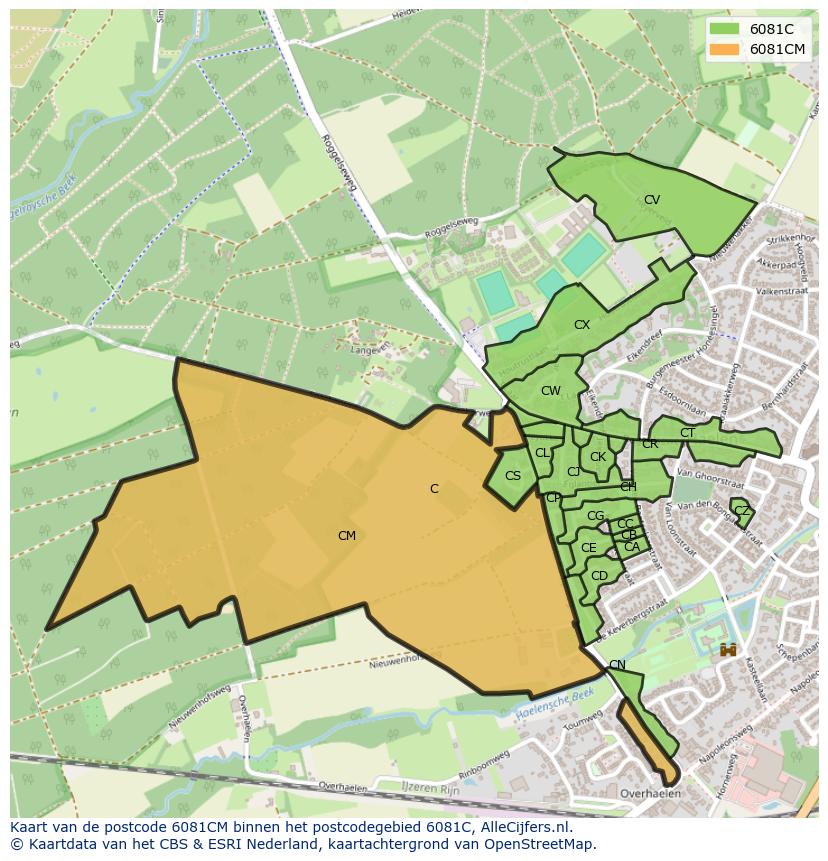 Afbeelding van het postcodegebied 6081 CM op de kaart.