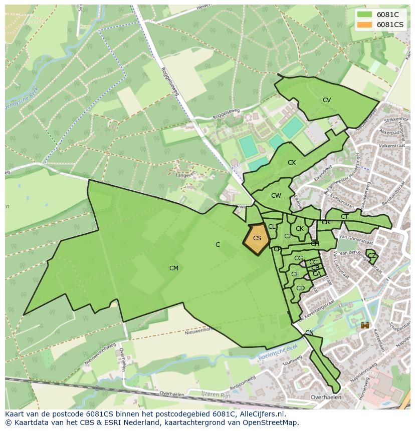 Afbeelding van het postcodegebied 6081 CS op de kaart.