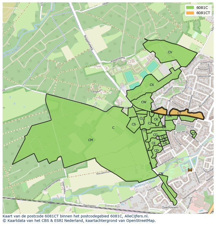 Afbeelding van het postcodegebied 6081 CT op de kaart.