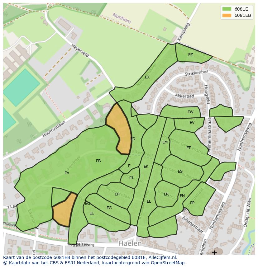 Afbeelding van het postcodegebied 6081 EB op de kaart.