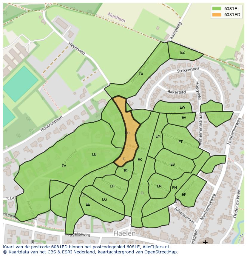 Afbeelding van het postcodegebied 6081 ED op de kaart.