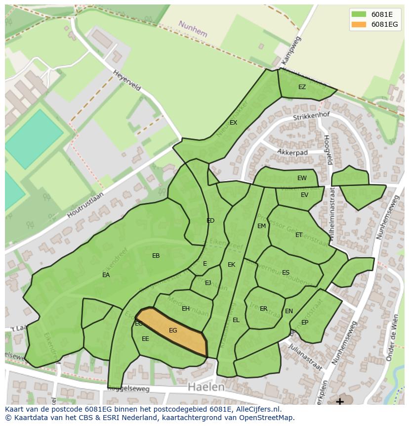 Afbeelding van het postcodegebied 6081 EG op de kaart.