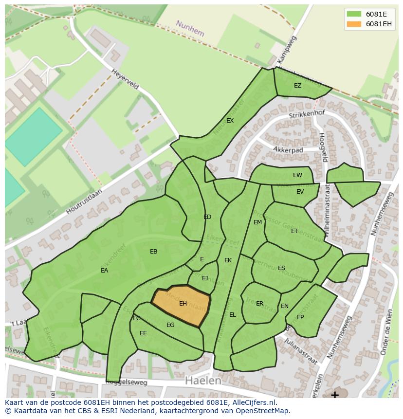 Afbeelding van het postcodegebied 6081 EH op de kaart.