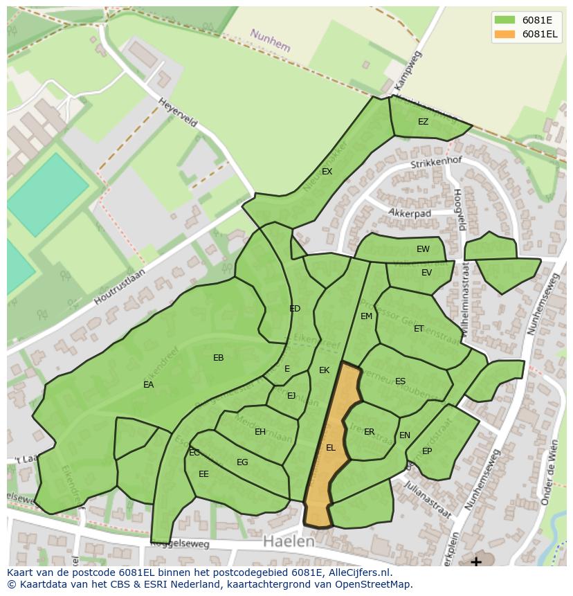 Afbeelding van het postcodegebied 6081 EL op de kaart.