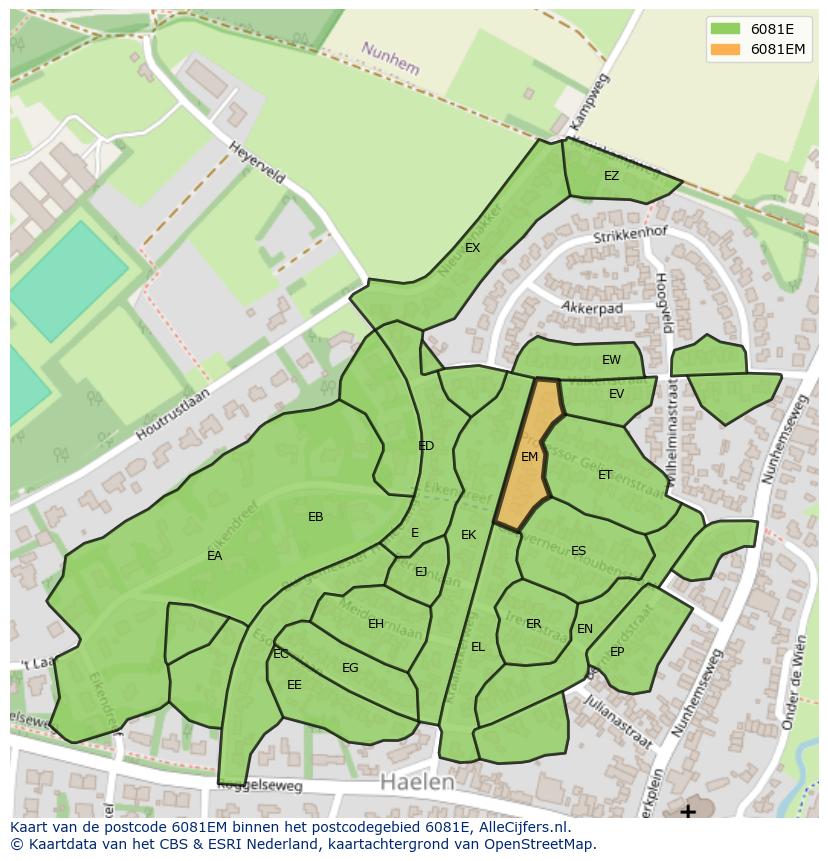 Afbeelding van het postcodegebied 6081 EM op de kaart.