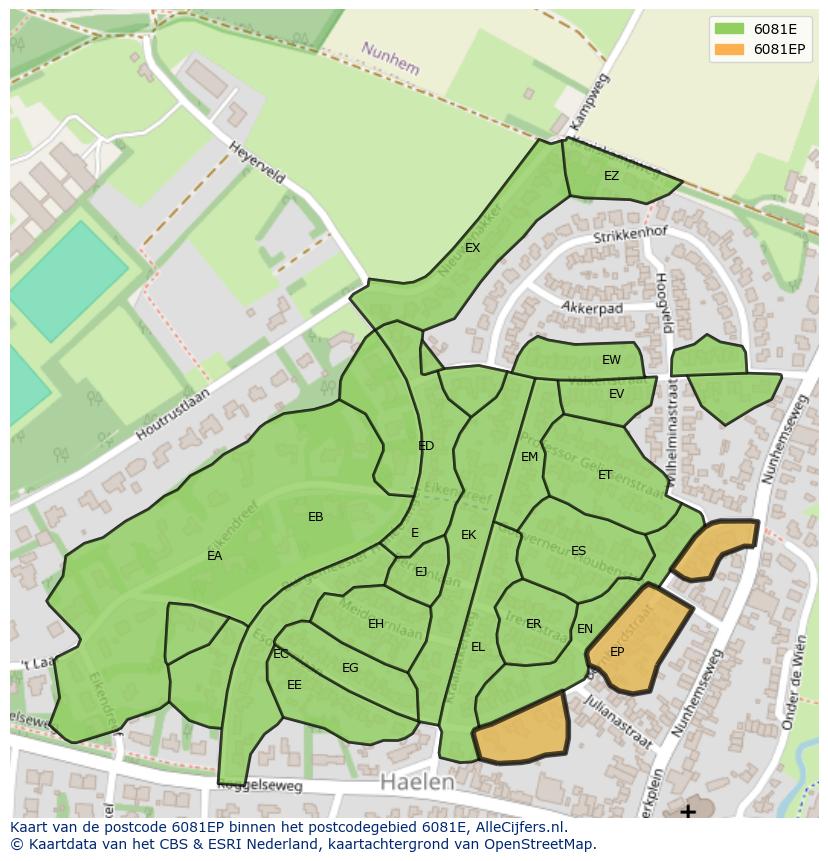 Afbeelding van het postcodegebied 6081 EP op de kaart.