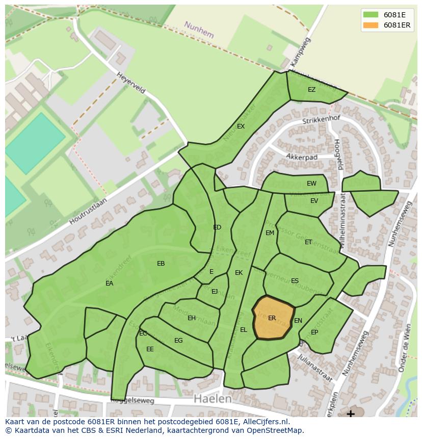 Afbeelding van het postcodegebied 6081 ER op de kaart.