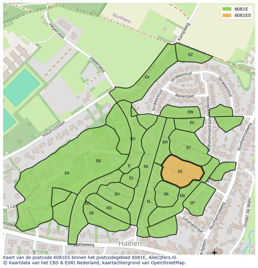 Afbeelding van het postcodegebied 6081 ES op de kaart.