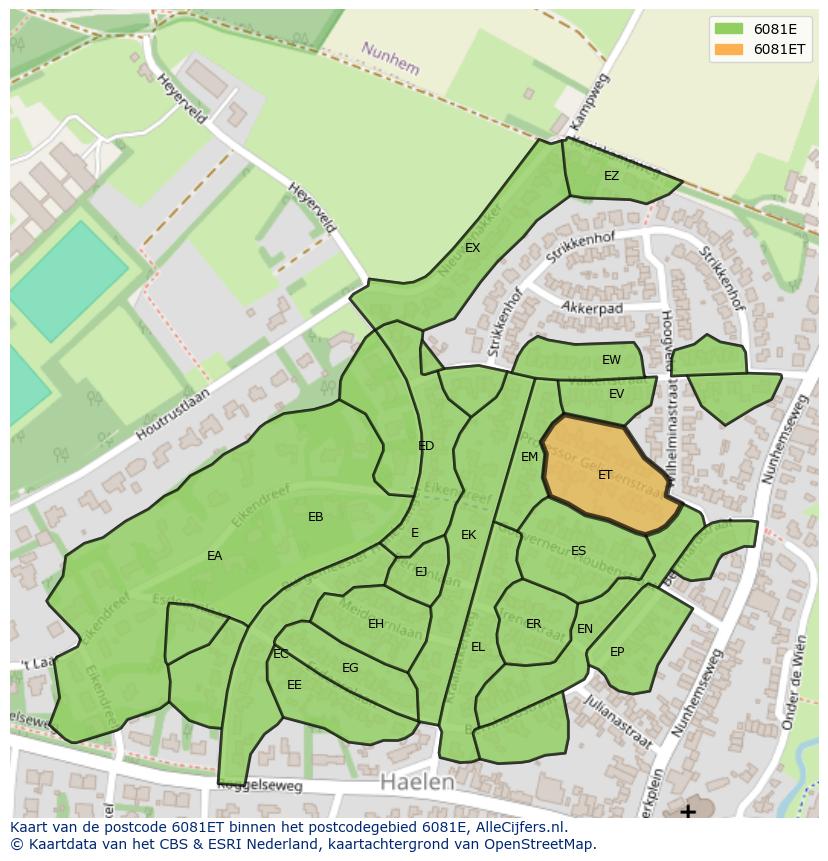 Afbeelding van het postcodegebied 6081 ET op de kaart.
