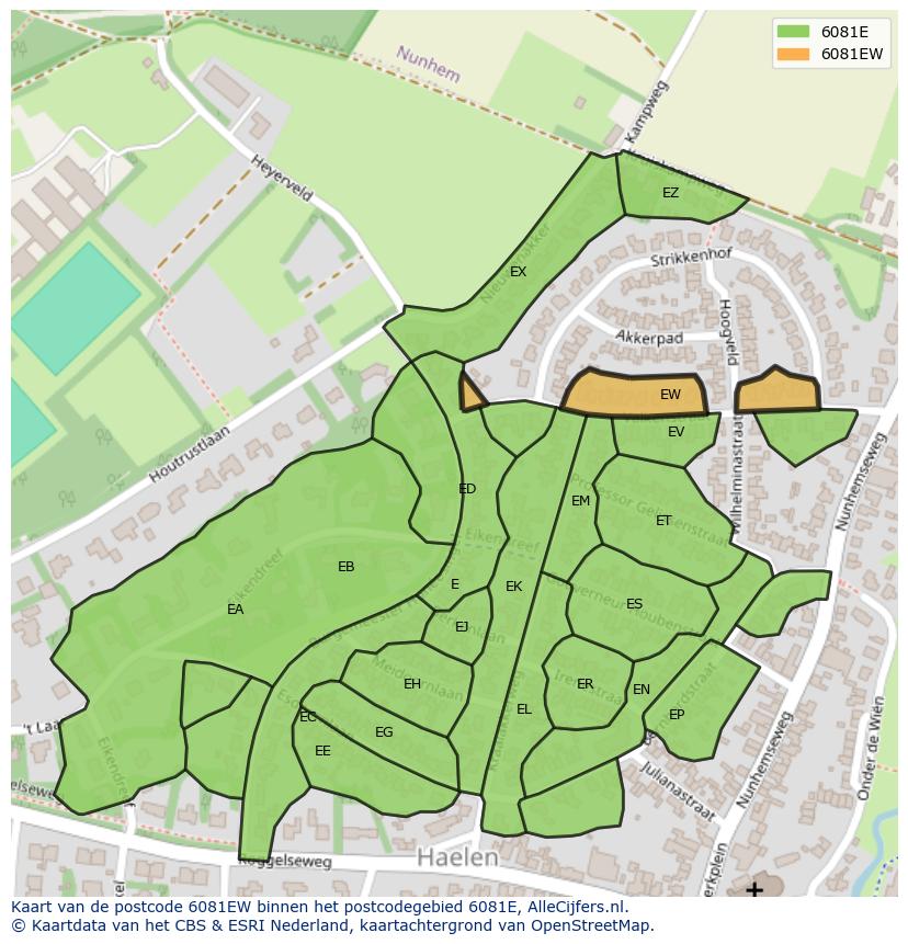 Afbeelding van het postcodegebied 6081 EW op de kaart.