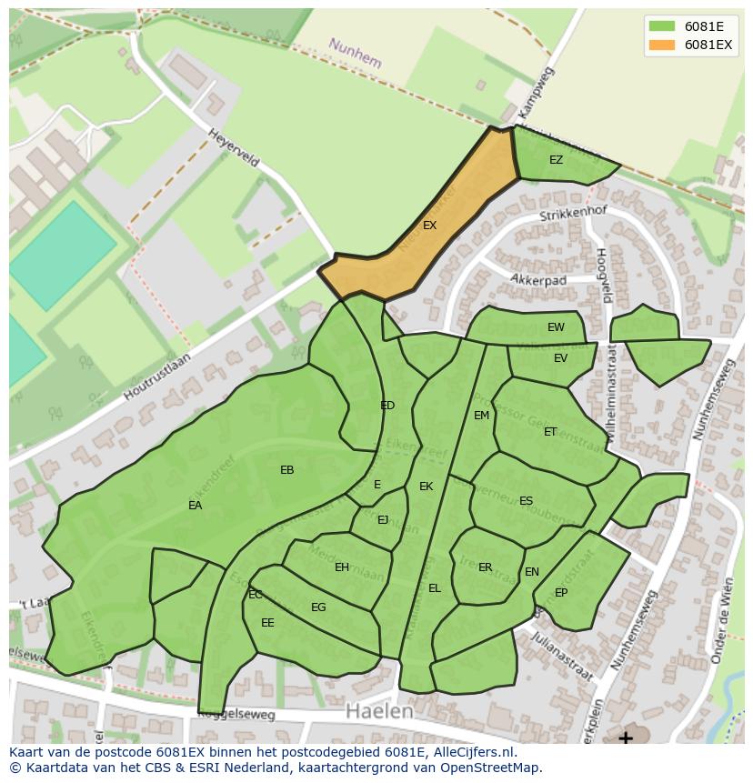 Afbeelding van het postcodegebied 6081 EX op de kaart.