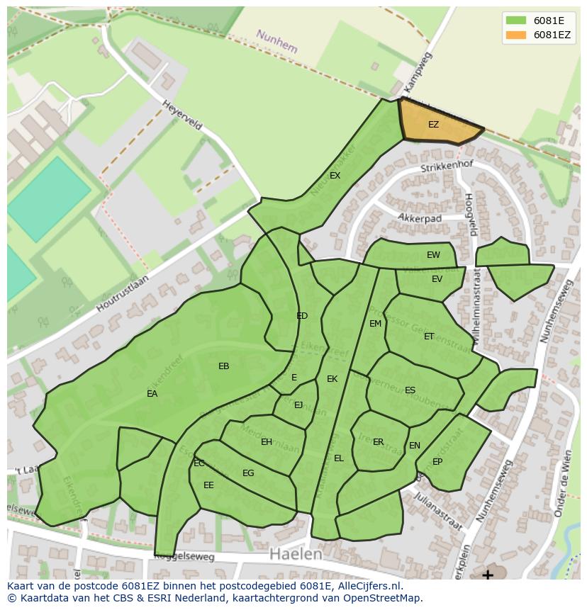 Afbeelding van het postcodegebied 6081 EZ op de kaart.