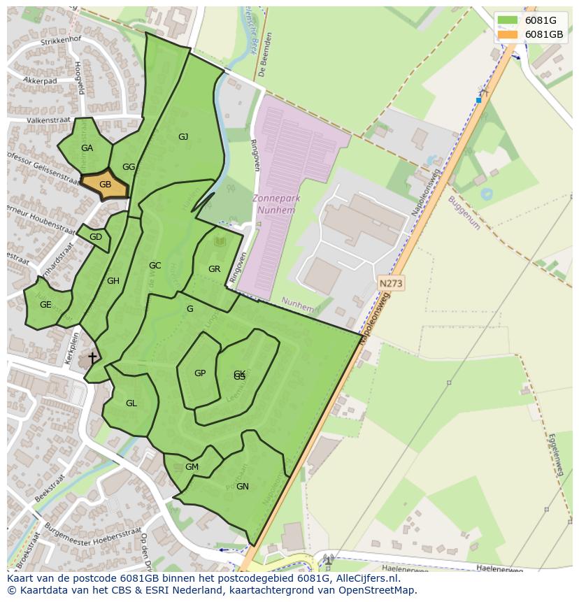 Afbeelding van het postcodegebied 6081 GB op de kaart.