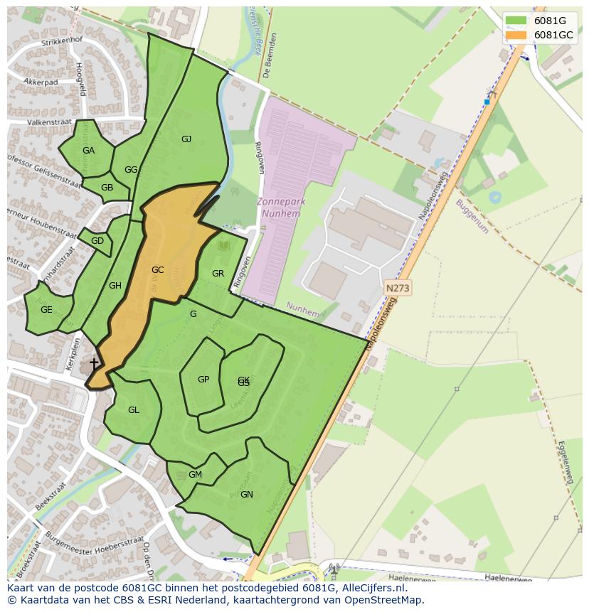 Afbeelding van het postcodegebied 6081 GC op de kaart.