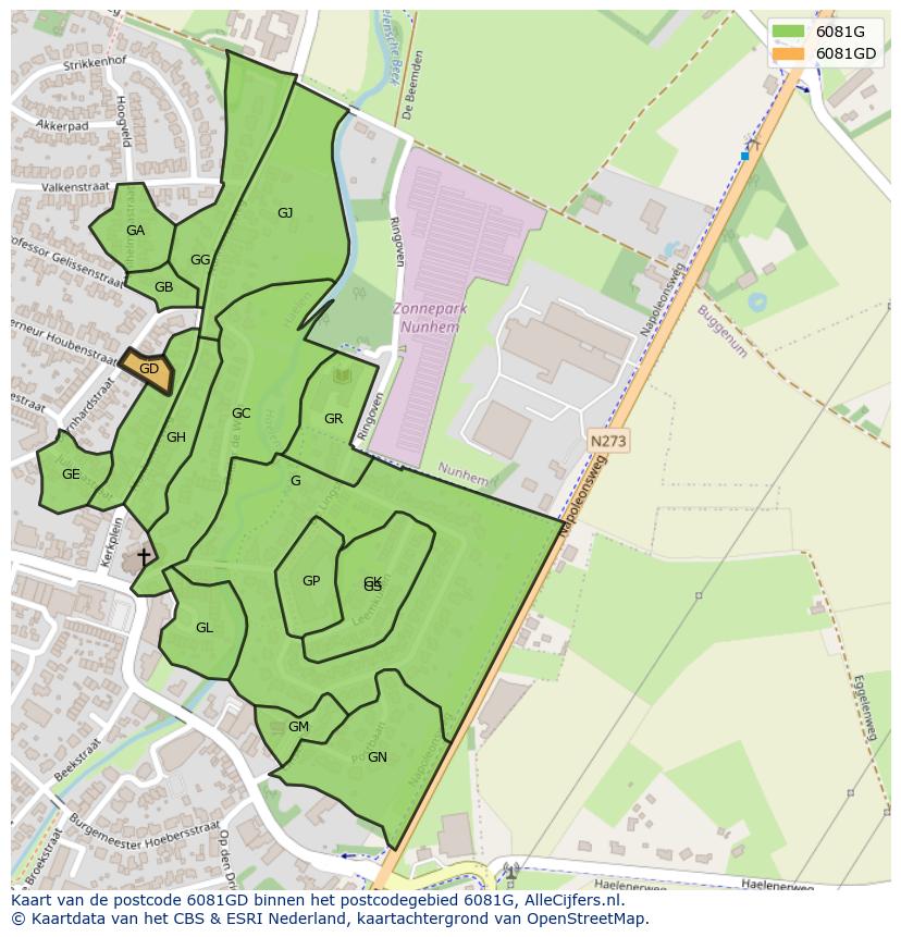 Afbeelding van het postcodegebied 6081 GD op de kaart.