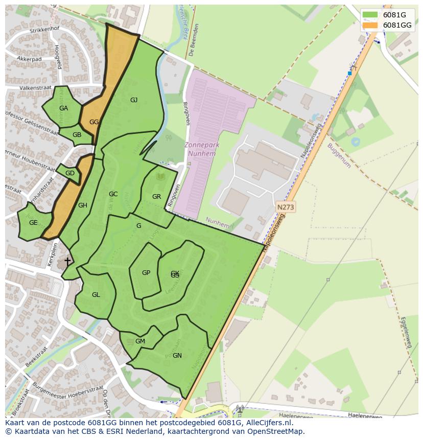 Afbeelding van het postcodegebied 6081 GG op de kaart.