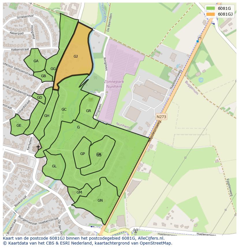 Afbeelding van het postcodegebied 6081 GJ op de kaart.