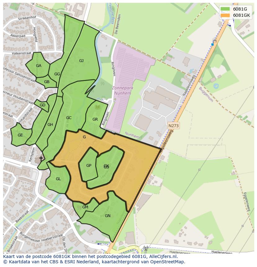 Afbeelding van het postcodegebied 6081 GK op de kaart.