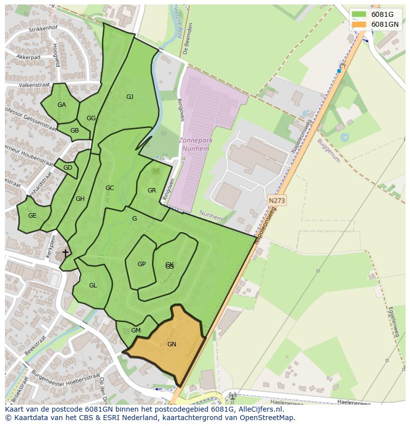Afbeelding van het postcodegebied 6081 GN op de kaart.
