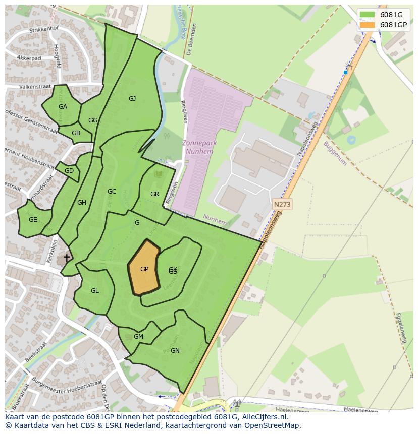 Afbeelding van het postcodegebied 6081 GP op de kaart.
