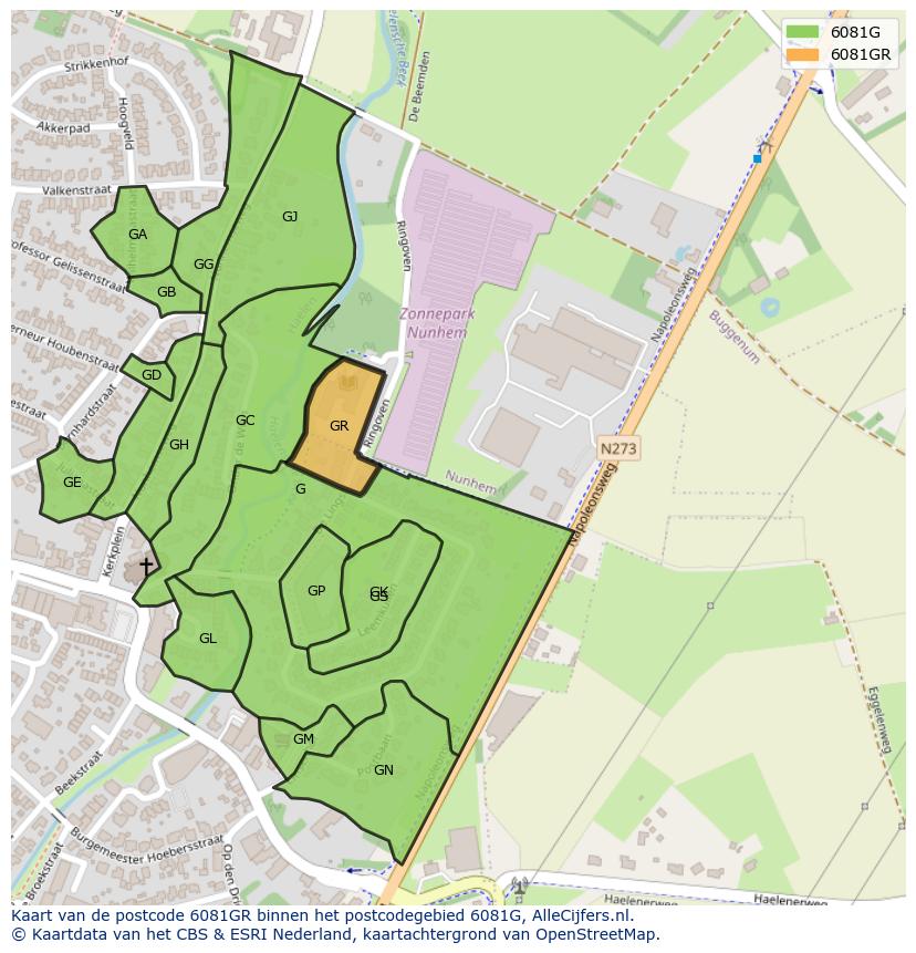 Afbeelding van het postcodegebied 6081 GR op de kaart.