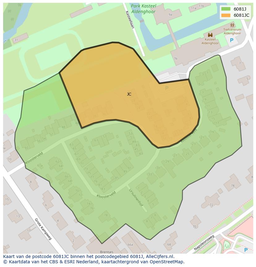 Afbeelding van het postcodegebied 6081 JC op de kaart.